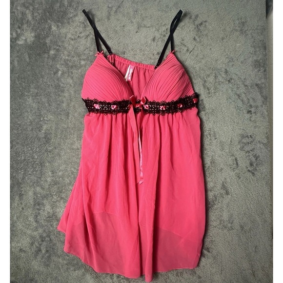 Hot Pink Black Cosmopolitan Babydoll Top Lingerie Camisole Romantic Coquette‎ L - Picture 2 of 12